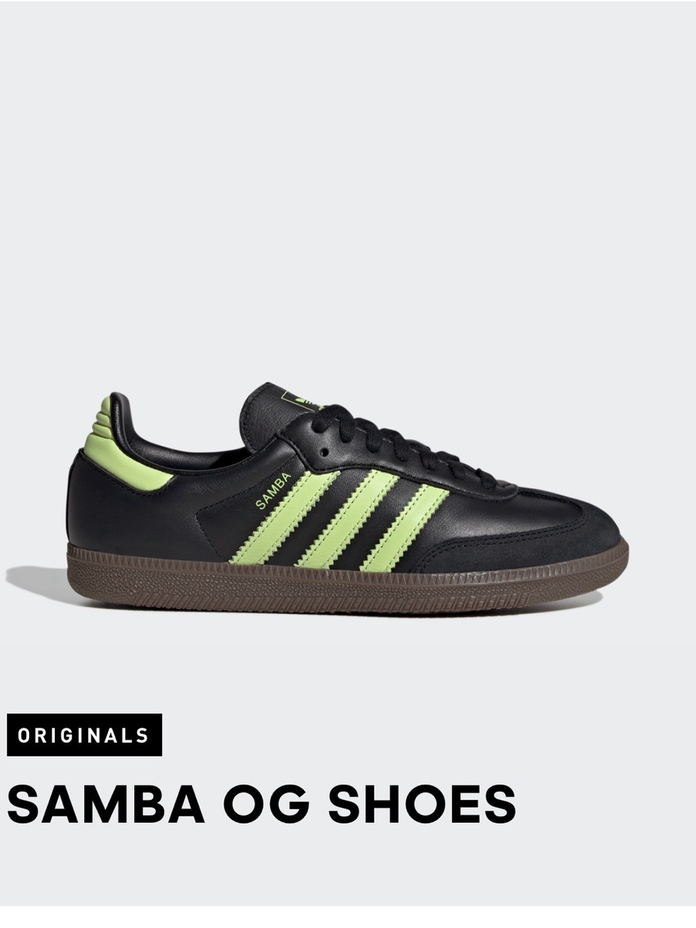 adidas Samba OG Women's Sneakers - Black with Neon Lime Stripes